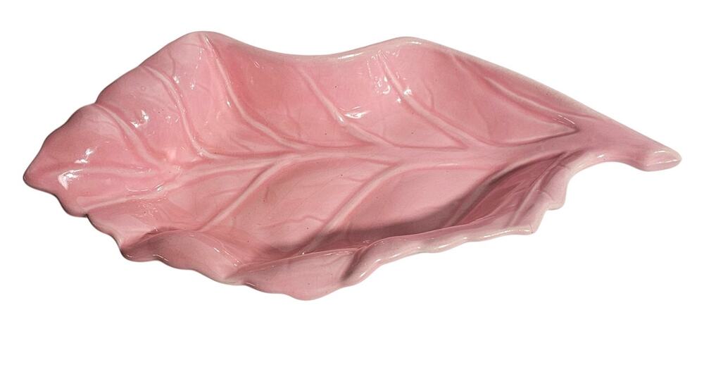 Vintage Hoenig of California Pink Leaf Dish MCM Pottery Candy Trinket Dish